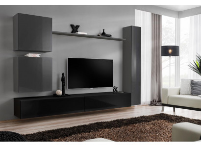 Wunnzëmmer RTV Schaf Wunnmauer Regal Luxus Mauerschaf TV Säitendësch Set 6 Deeler.