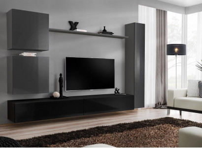 Wunnzëmmer RTV Schaf Wunnmauer Regal Luxus Mauerschaf TV Säitendësch Set 6 Deeler.