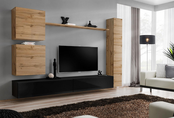 Braune Wandkast Holzmiwwelen Designer Wand Regal Sideboard TV-Ständer Set