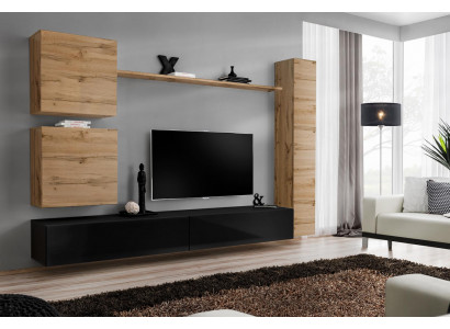 Braune Wandkast Holzmiwwelen Designer Wand Regal Sideboard TV-Ständer Set