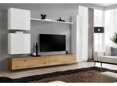 Wäiss Komplett Set Wunnzëmmerméibel Wunnwand Regal Luxus Wandschaf Neit