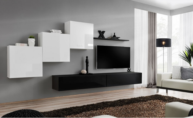 Schwaarz Wunnwand Komplett TV-Ständer Wandregal Luxus Wandschaf Design