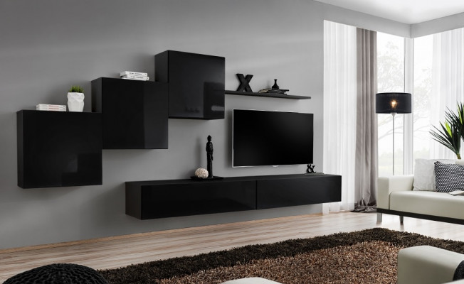 Wunnzëmmer Set Wohnwand Wandschränke TV-Ständer Wand Regal Sideboard Komplett