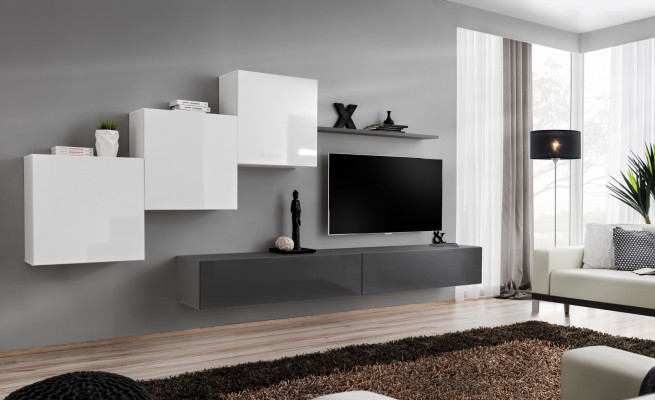 Designer Wunnwand Grau TV Ständer Moderne Sideboard Wandregal TV Stänner Nei