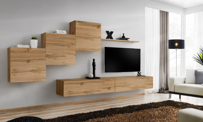 Designer Wunnwand Braun TV Stänn Modern Säitenarescht Wandregal Wandschaf 6 Stéck