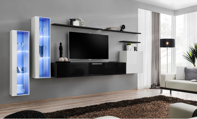 Wunnzëmmer Schwaarz Set Mauerzschaf Vitrin Luxus Wunn-Maueren TV-Stänner Design Nei