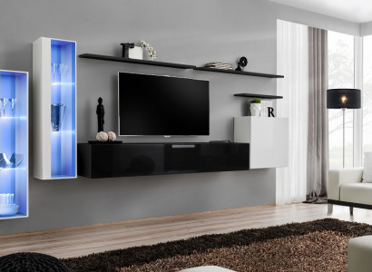 Wunnzëmmer Schwaarz Set Mauerzschaf Vitrin Luxus Wunn-Maueren TV-Stänner Design Nei