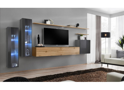 Wunnzëmmer Set Wunnwand Braun Luxus Wandschaf TV-Stänner Komplett Sideboard