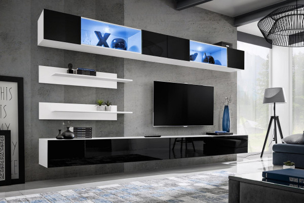 Wunnzëmmer Set 6 Stéck Luxus Wunnwand Wandsschränk 2x TV-Stänner Design Ariichtung