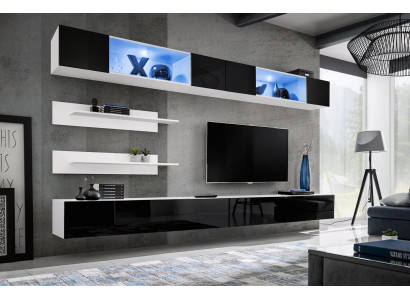 Wunnzëmmer Set 6 Stéck Luxus Wunnwand Wandsschränk 2x TV-Stänner Design Ariichtung