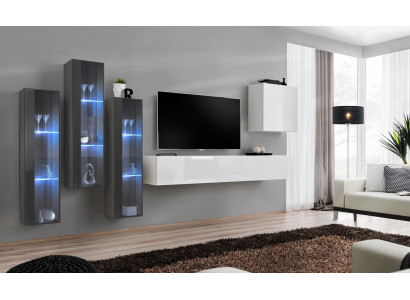 Wunnzëimmermiwwelen Schief Set Design Wunnzëmmer Sideboard Wandregal Hänk Vitrin