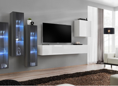 Wunnzëimmermiwwelen Schief Set Design Wunnzëmmer Sideboard Wandregal Hänk Vitrin