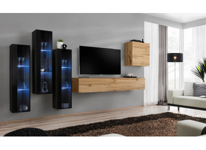 Modern Wunnwand Braun TV-Ständer Wand Schaf Holzmöbel Designer Héichglanz