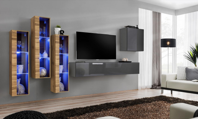 Luxus Wunnwand Gro Héichglanz TV Stänner Designer Sideboard Wunnzëmmer Set