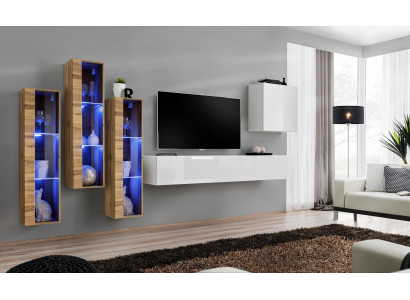 Komplett Set 5tlg Wunngzëmmer Holz Ariichtung Modern Designer Garnitur Héichglanz