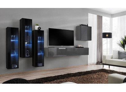 Designer Gro Wohnwand TV Stänner Komplett Héichglanz Sideboard Mauer Schaf