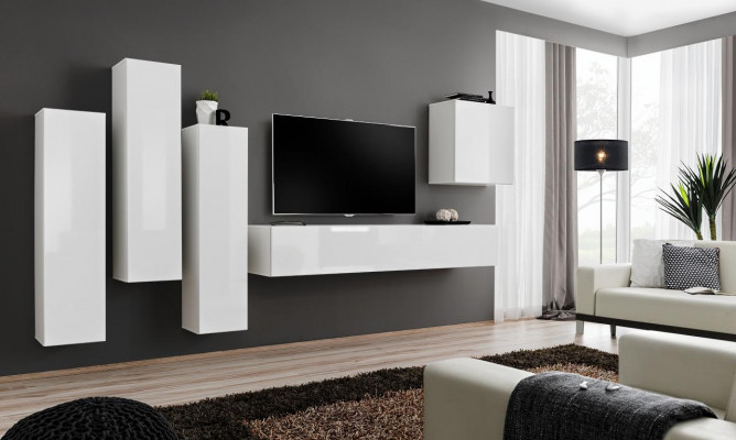 Wunnzëmmer Garnitur Luxus Wäiss Mauer-Schränk Wunnwand Holz Miwwelen TV-Ständer