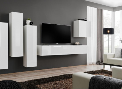 Wunnzëmmer Garnitur Luxus Wäiss Mauer-Schränk Wunnwand Holz Miwwelen TV-Ständer
