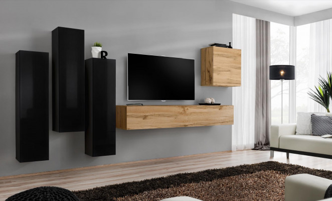 Schwaarzt Wunnzëmmer Komplett Set Sideboard RTV Schaf Wand Garnitur Luxus Miwwelen