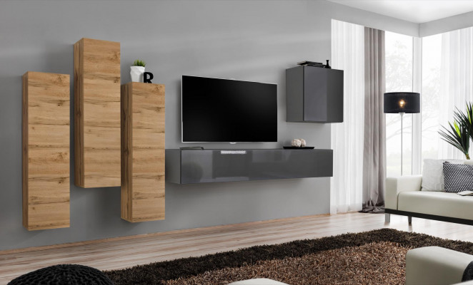 Luxus Set Wohnwand 5 Deeler. Wunnzëmmer Ariichtung RTV Mauer Schaf Gro Miwwelen