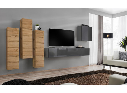 Luxus Set Wohnwand 5 Deeler. Wunnzëmmer Ariichtung RTV Mauer Schaf Gro Miwwelen