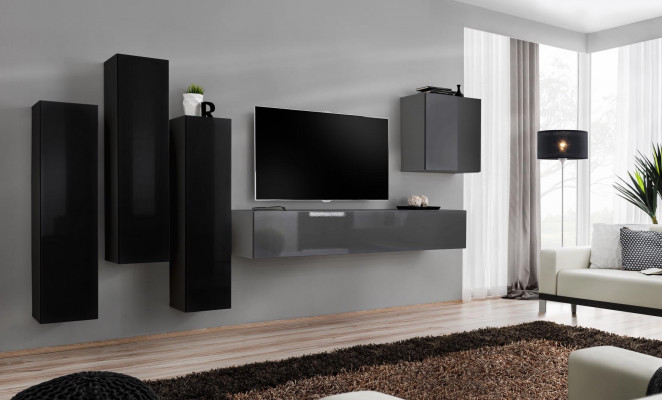 Grau TV Stand Säitennagel Luxus Wunnwand Wunnzëmmer Ariichtung Modern Komplett