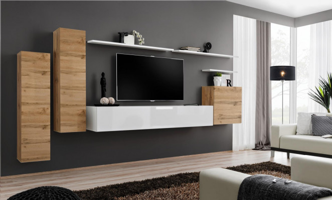 Wunnwand Wunnzëmmer Set 7tlg TV Ständer Nei Regal Luxus Modern Design Miwwelen