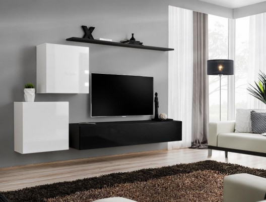 Wunnwand Holzmiwwel Komplett 4tlg Luxus Neij 2x Wandschaf TV Stänner Design