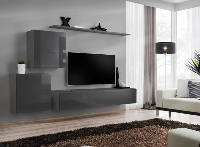 Wunnzëmmer Modern Stil Wunnwänn 4-Deel Set Säitbord Gro Regal Nei