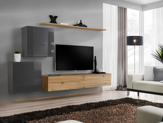 Wunnzëmmer Miwwel Set Wunnwand TV-Stänner Sideboard Regal Holz Luxus Wandschaf