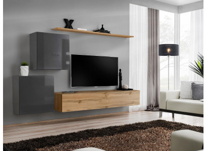 Wunnzëmmer Miwwel Set Wunnwand TV-Stänner Sideboard Regal Holz Luxus Wandschaf