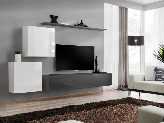 Wunnwand Wunnzëmmer Set Gro Sideboard Wandregal 4tlg Set Designer Holz Nei