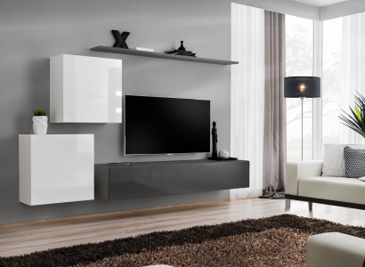 Wunnwand Wunnzëmmer Set Gro Sideboard Wandregal 4tlg Set Designer Holz Nei