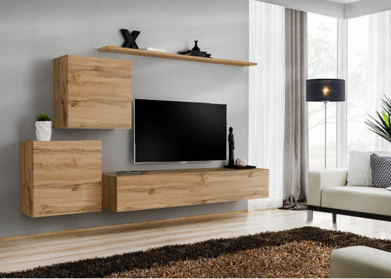 Wunnwand TV-Stänner Wunnzëmmer Set 4 Deeler Wunnmöbel Modern Wunnzëmmer Holz