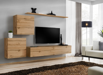 Wunnwand TV-Stänner Wunnzëmmer Set 4 Deeler Wunnmöbel Modern Wunnzëmmer Holz