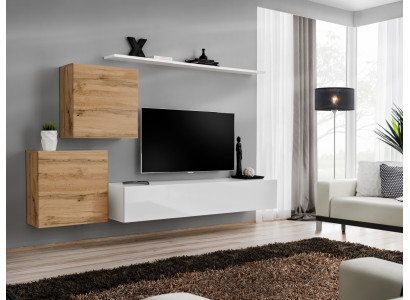 Wunnzëmmer Set 4 Stéck Wandregal Sideboard Wunnwand 2x Wandsschaf Design Neit