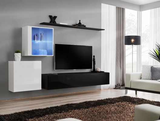 Wunnwand 260cm RTV Säitenaart TV Stänner Luxus Wunnzëmmermiwwelen Holzwarz.