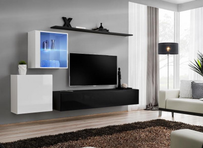 Wunnwand 260cm RTV Säitenaart TV Stänner Luxus Wunnzëmmermiwwelen Holzwarz.
