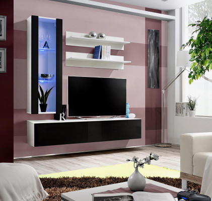 Design hängend Vitrine Regaler Wohnwand Set 4 Deeler Wunnzëmmer TV-Ständer Miwwelen