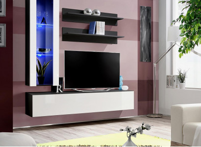 Wunnzëmmer Wunnwand Wandregal TV Schaf Hänkvitrin Regal Holz Miwwelen Nei