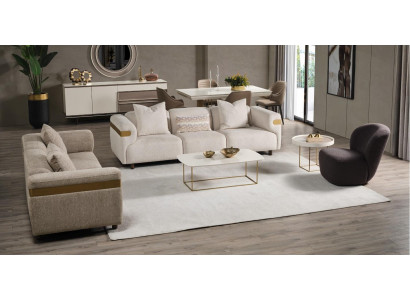 Modern Beige Canapé-Set 4+3 Sëtz + Fauteuil Wunnzëmmer Luxus Set 3 Deeler