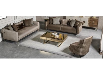 Braun-gro Sofagarnitur 3+3 Sëtzer + Fauteuil Designer Polstersofas