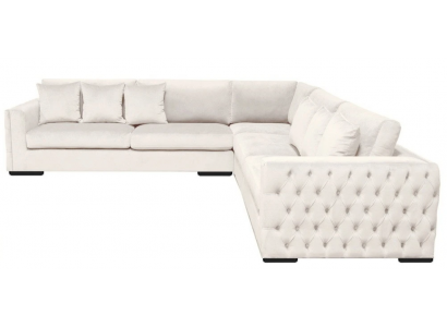 Crème Ecksofa Eckgarnitur Polster Samt Stoff Miwwel Design Wunnlandschaft Couch