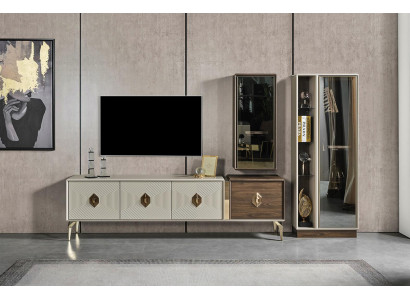 Designer Wunnzëmmer-Set Luxus TV-Stänner Vitrine Wandsschaf 3 Deeler