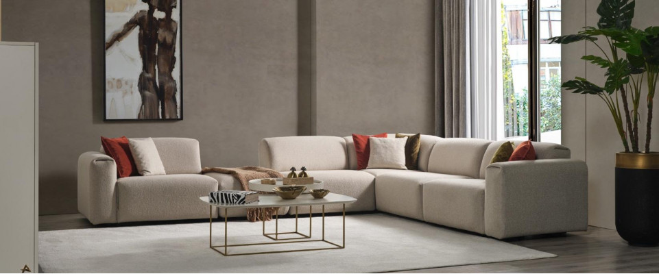 Beige Wunnzëmmer Sofa Designer Eckcanapé L-Form Luxus Couch Polstermobilar