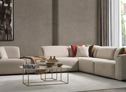 Beige Wunnzëmmer Sofa Designer Eckcanapé L-Form Luxus Couch Polstermobilar