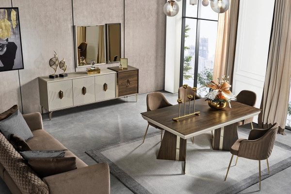 Luxuriéist Iesszëmmer Set Stilvolle Iessdësch 6x Still Kommode Spigel