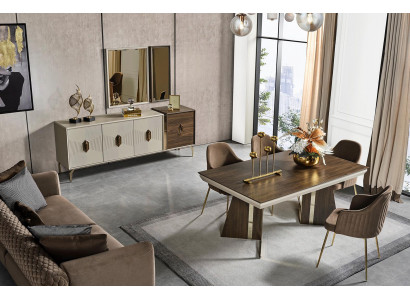 Luxuriéist Iesszëmmer Set Stilvolle Iessdësch 6x Still Kommode Spigel