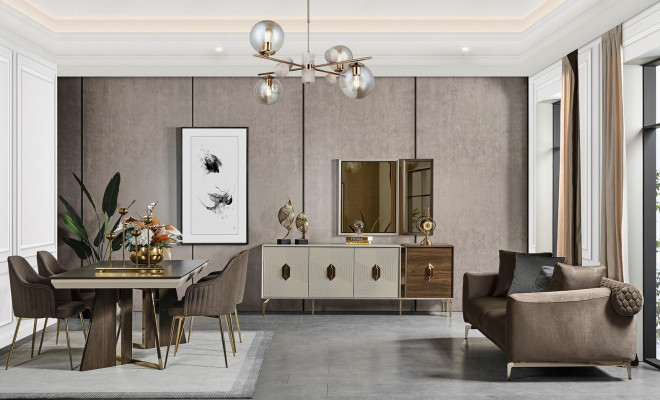 Luxuriéist Iesszëmmer Set Stilvolle Iessdësch 6x Still Kommode Spigel