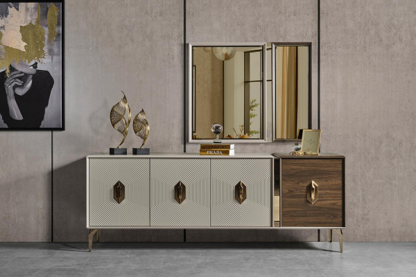 Luxuriéist Iesszëmmer Set Stilvolle Iessdësch 6x Still Kommode Spigel